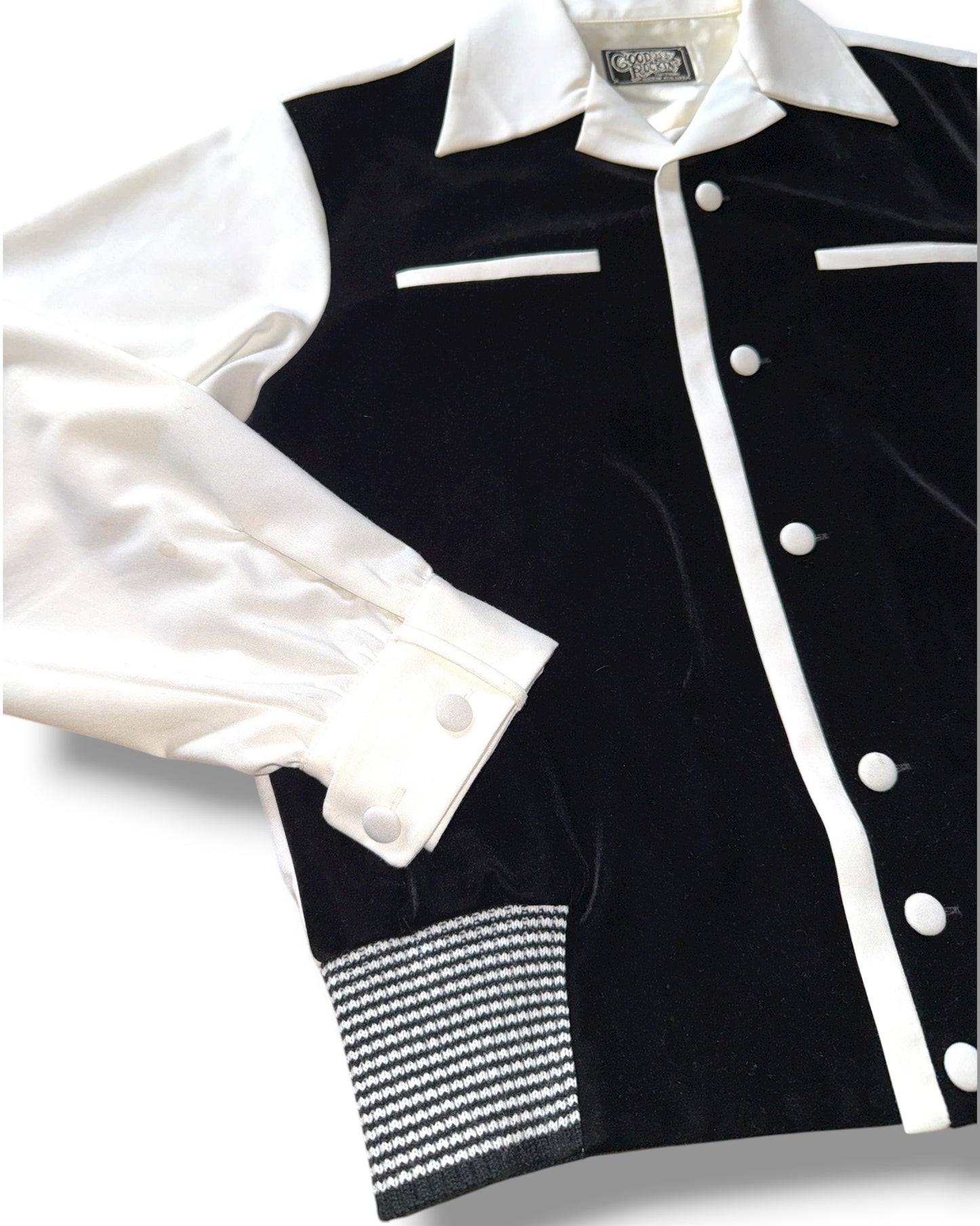 Long Sleeve Shirt "Vintage style Front Panel "/長袖別珍パネルオープンカラー腰リブシャツ