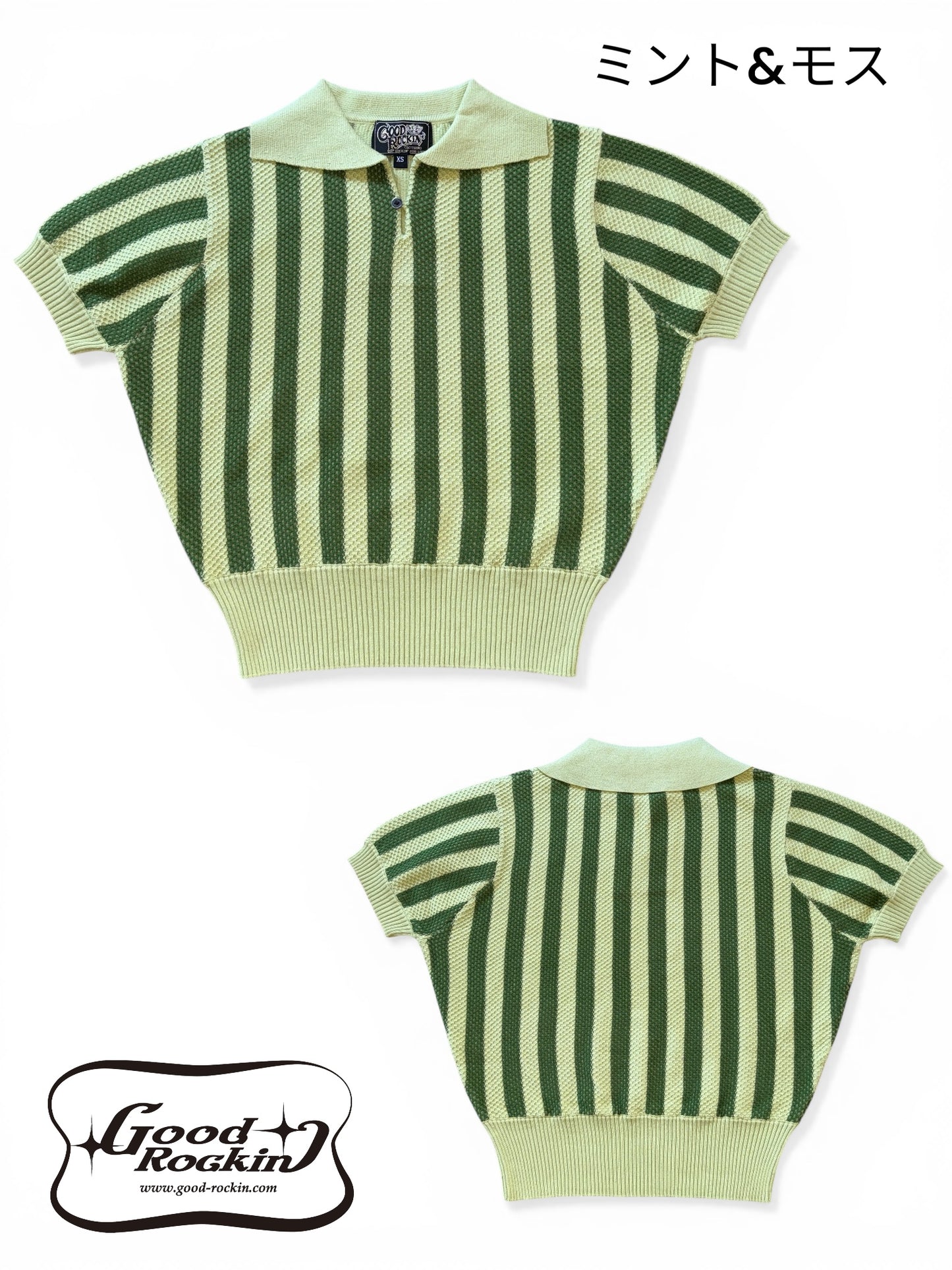 Vintage style summer sweater「Stripe 」/衿付半袖ニットシャツ「ヴィンテージストライプ」woman