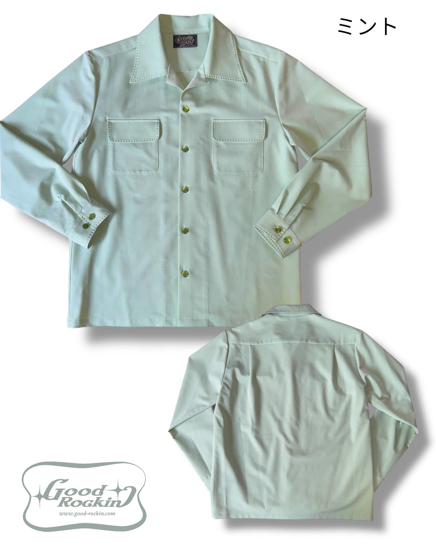 Long Sleeve Shirt "Vintage style stitch"/長袖ハンドステッチ無地オープンカラーシャツ