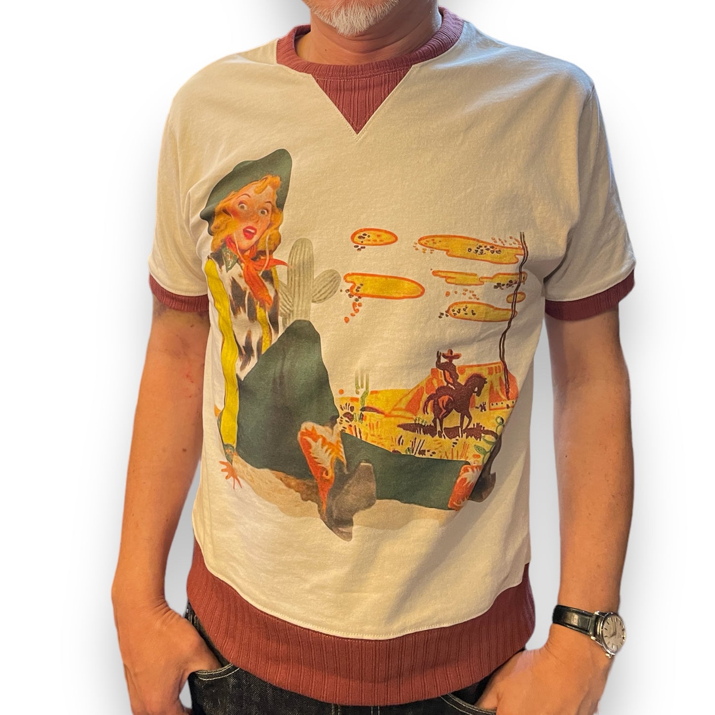 "COW GIRL" Short Sleeve Tee / Cowgirl short sleeve t-shirt with ribbed trim