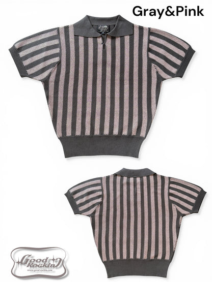 Vintage style summer sweater「Stripe 」/衿付半袖ニットシャツ「ヴィンテージストライプ」