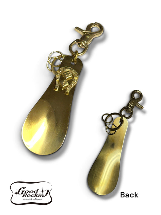 Brass Shoehorn Key Ring "Horseshoe&Dice"