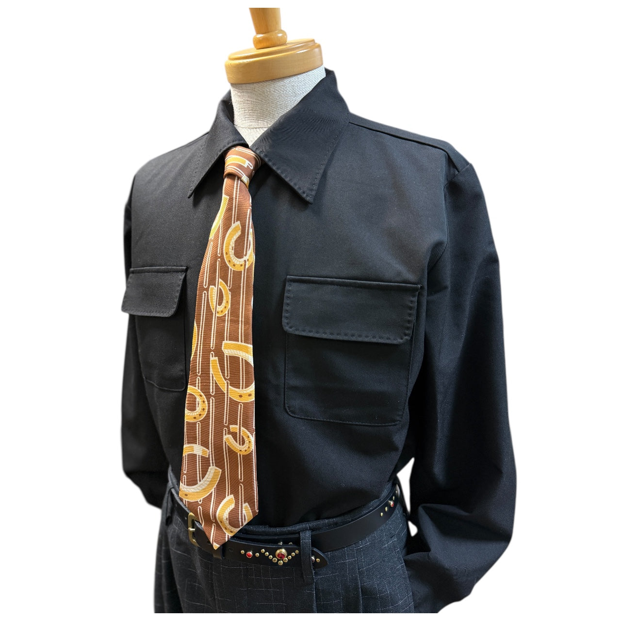 Long Sleeve  Shirt "Vintage style stitch "/長袖ハンドステッチ無地オープンカラーシャツ