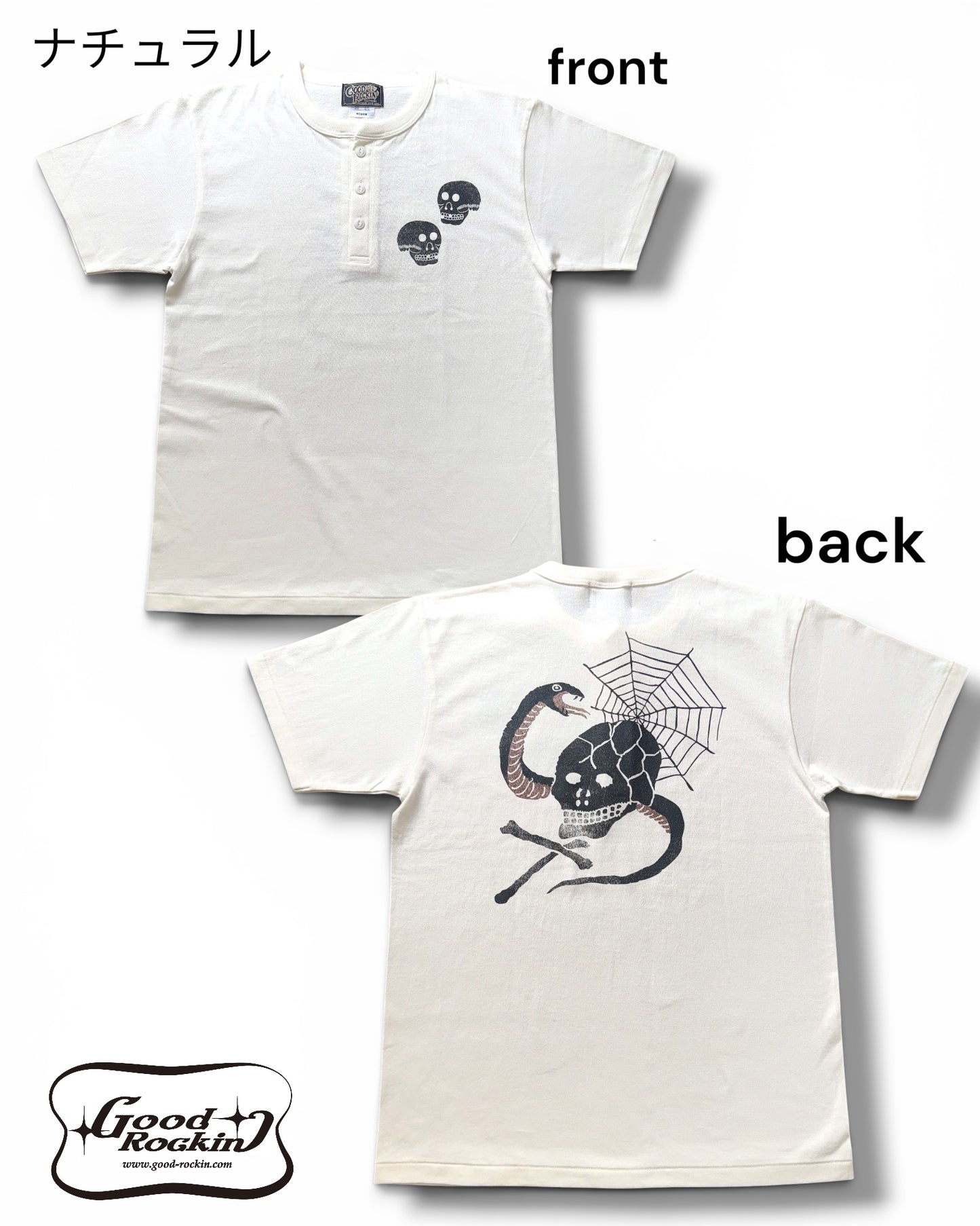 Henley neck Tee「VINTAGE Skull&Snake」/ヘンリーネックTシャツ「VINTAGE Skull&Snake」