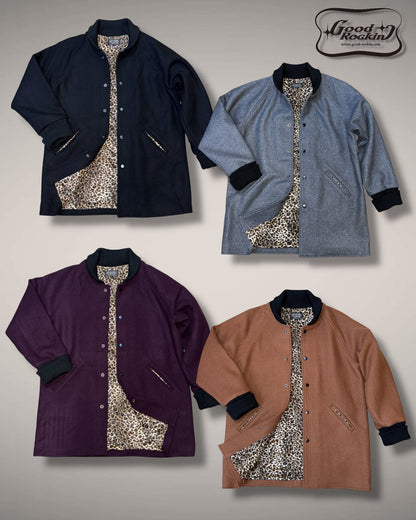 レオパードライナーメルトンカーコート/Leopard-lined Melton car coat