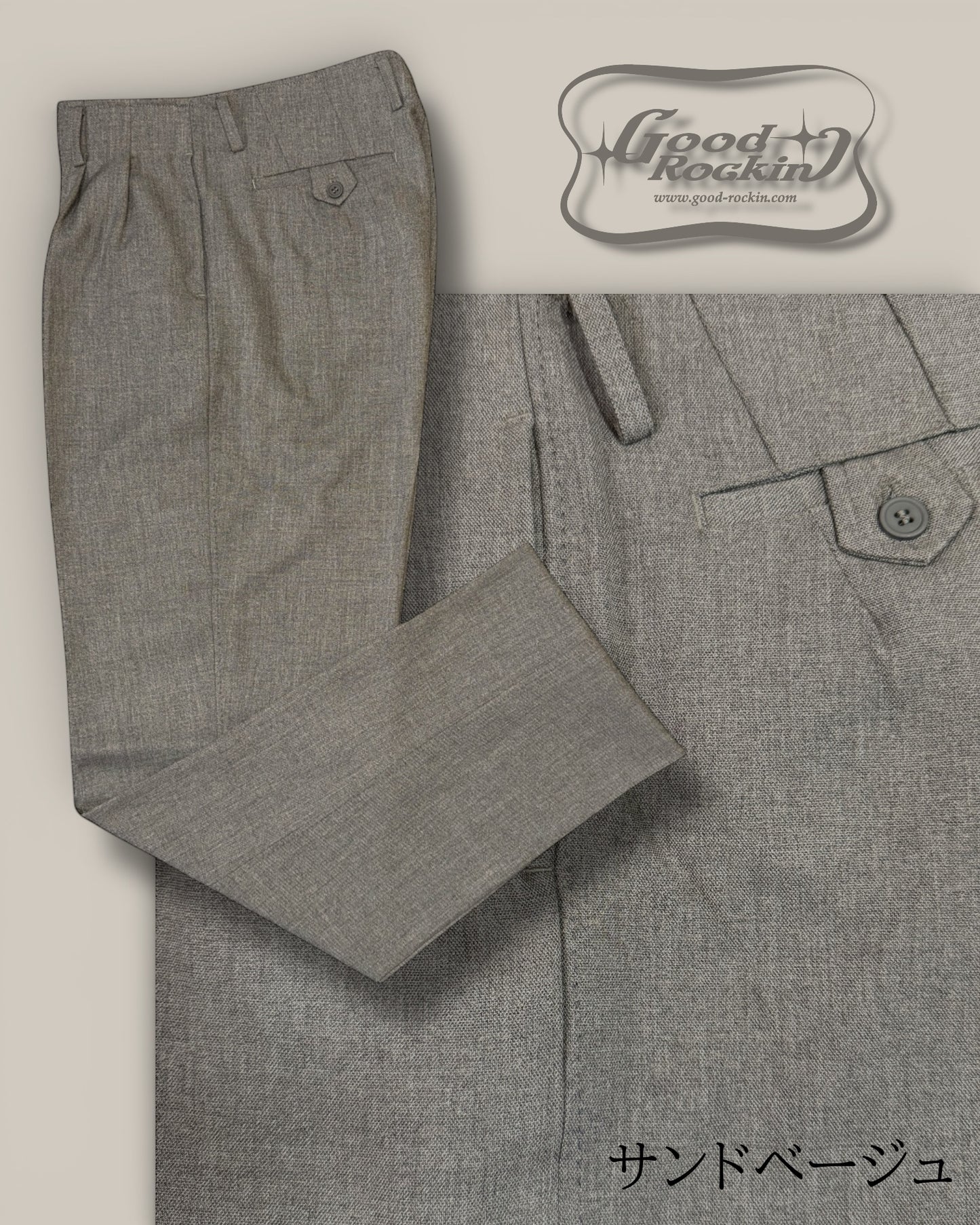 Vintage Style 2pleats trousers/GRP-061ヴィンテージスタイルファブリックハンドステッチツープリーツトラウザーズ