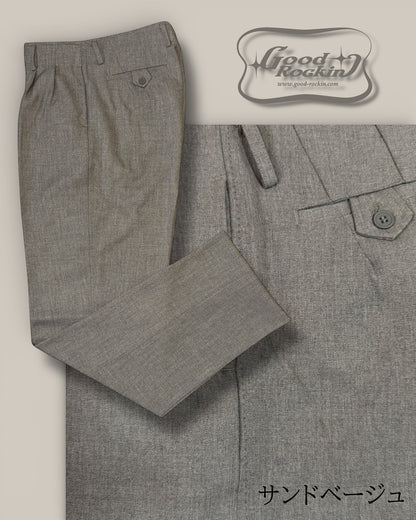 Vintage Style 2pleats trousers/GRP-061ヴィンテージスタイルファブリックハンドステッチツープリーツトラウザーズ