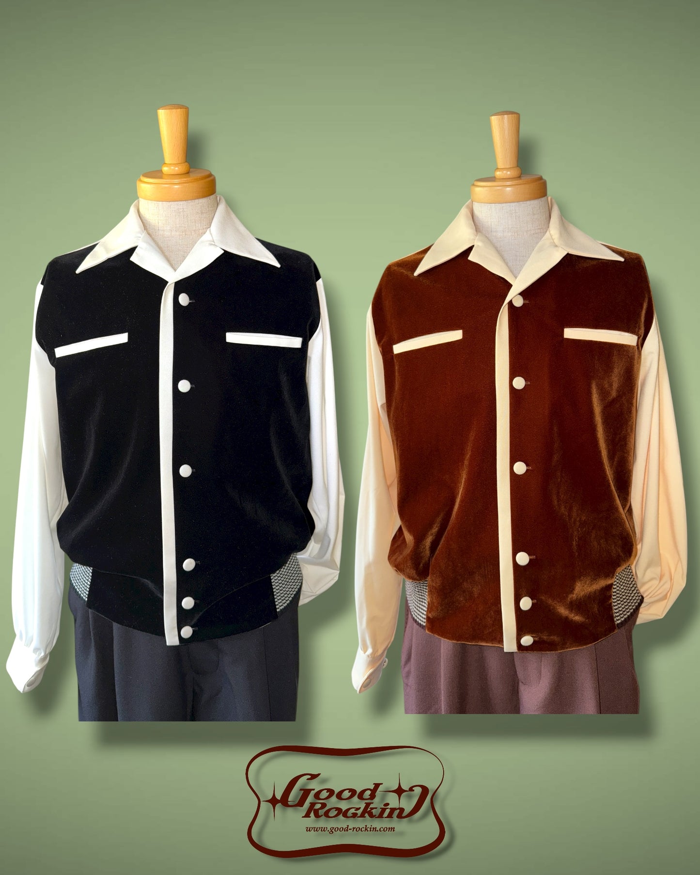 Long Sleeve Shirt "Vintage style Front Panel "/長袖別珍パネルオープンカラー腰リブシャツ