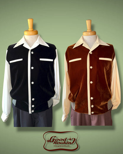 Long Sleeve Shirt "Vintage style Front Panel "/長袖別珍パネルオープンカラー腰リブシャツ