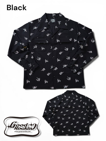 Long Sleeve Print Shirt "Harlequin Mask"/ヴィンテージスタイルプリントシャツ"Harlequin Mask"