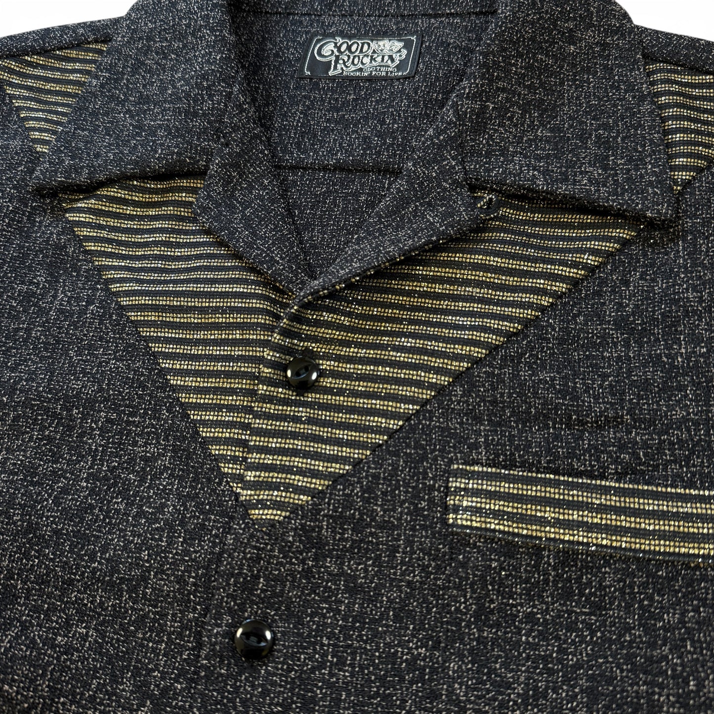 Short Sleeve Panel Shirt "Glitter"/半袖Ｖ切替シャツ"ブラック＆ゴールドラメ"