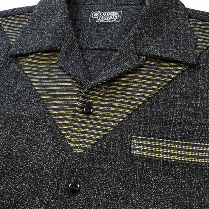 Short Sleeve Panel Shirt "Glitter"/半袖Ｖ切替シャツ"ブラック＆ゴールドラメ"