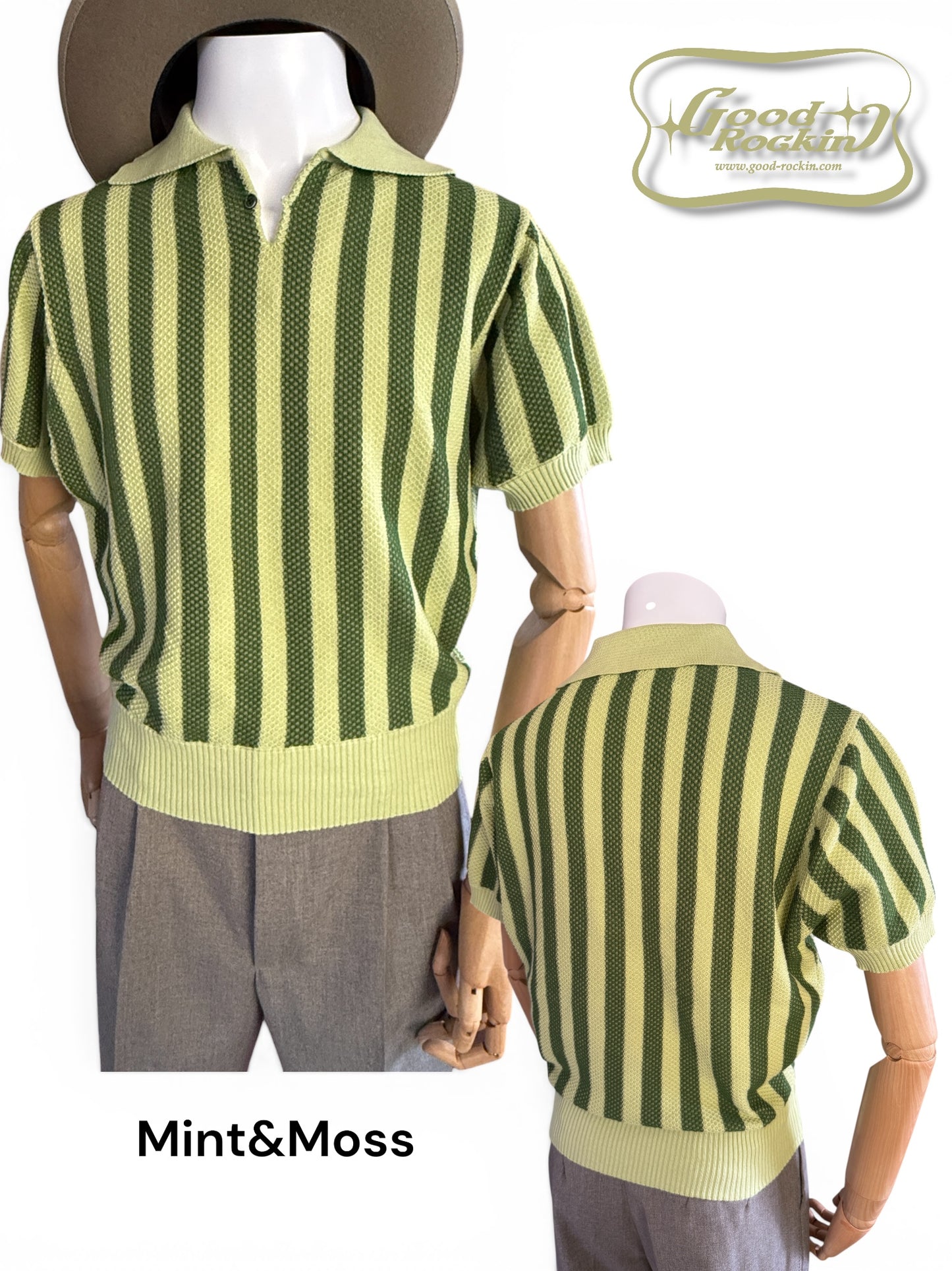 Vintage style summer sweater「Stripe 」/衿付半袖ニットシャツ「ヴィンテージストライプ」