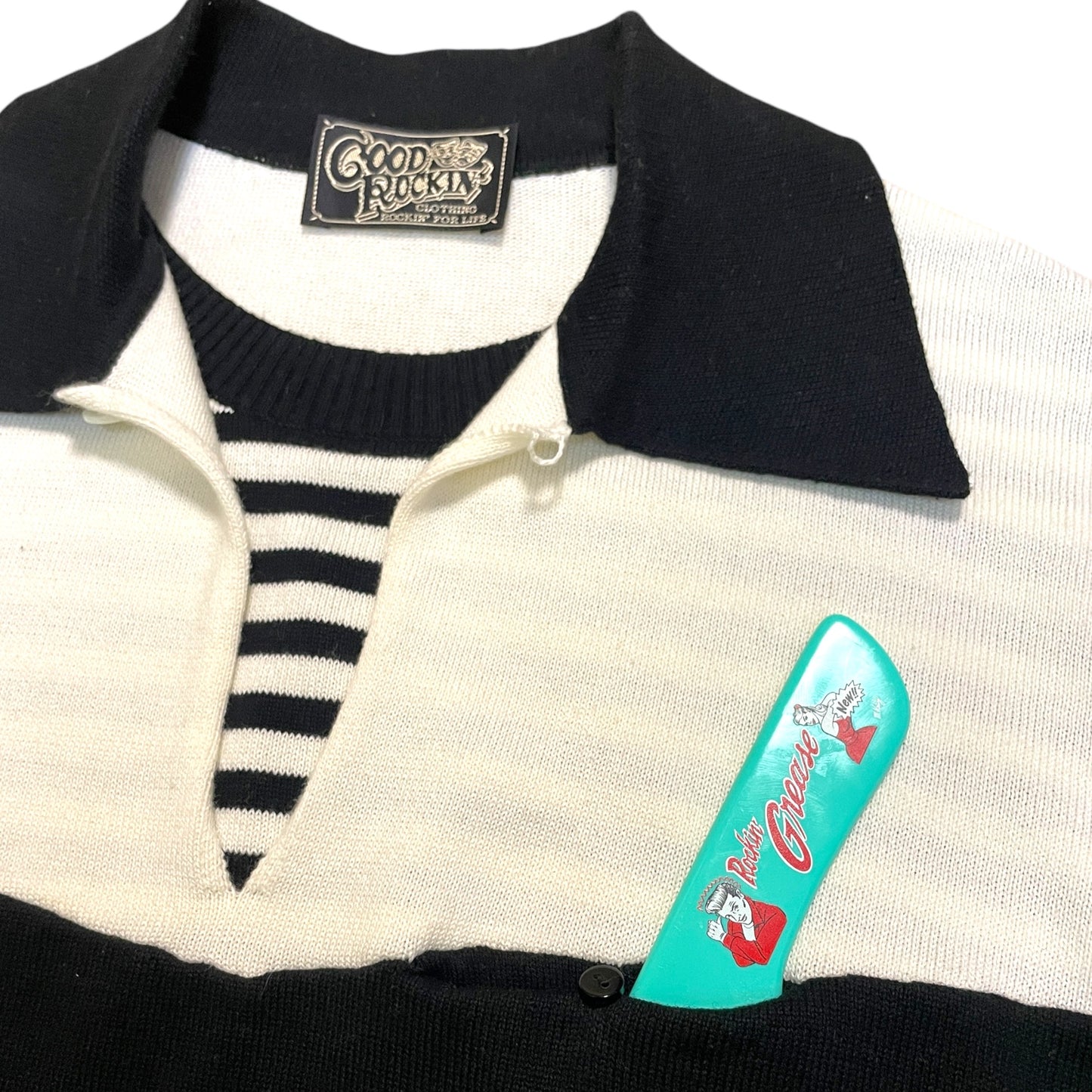 Pullover sweater「Rock'n'Roll combination」/プルオーバーセーター「ロックンロールコンビネーション」ブラック＆アイボリー