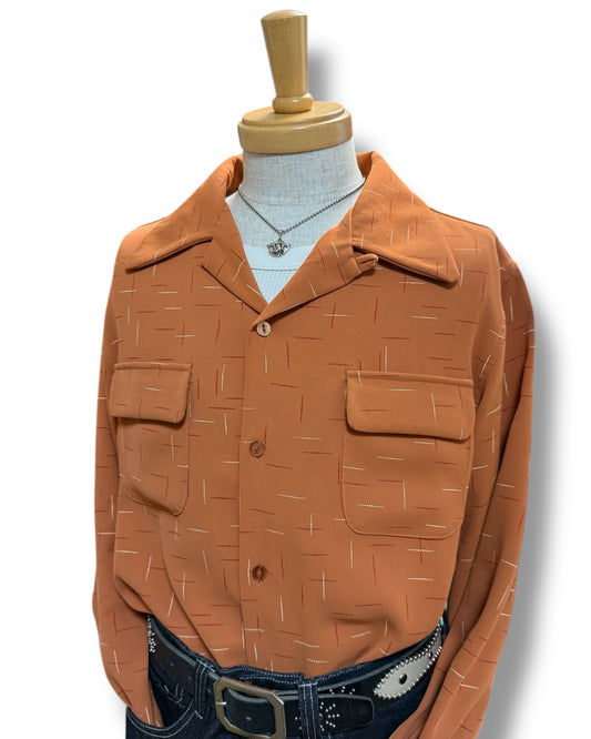 *Now accepting reservations* Long Sleeve Open Color Shirt/Kasuri Print Open Collar Shirt "Terracotta"