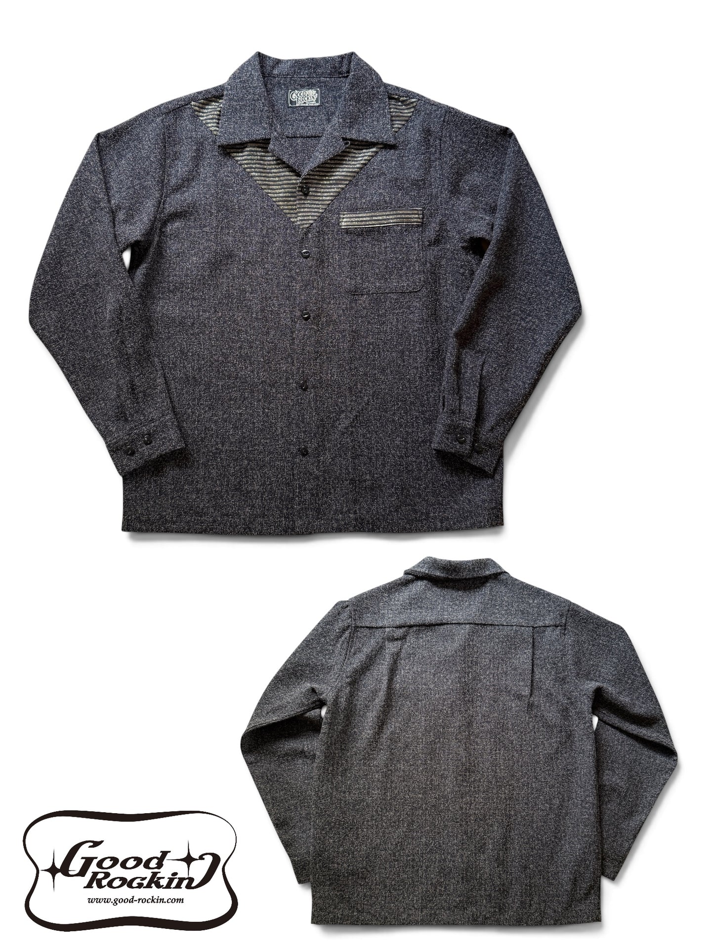 ＊ご予約受付中 Long Sleeve Panel Shirt "Glitter"/長袖Ｖ切替シャツ"ブラック＆ゴールドラメ"
