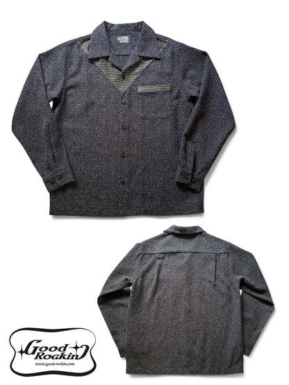 ＊ご予約受付中 Long Sleeve Panel Shirt "Glitter"/長袖Ｖ切替シャツ"ブラック＆ゴールドラメ"