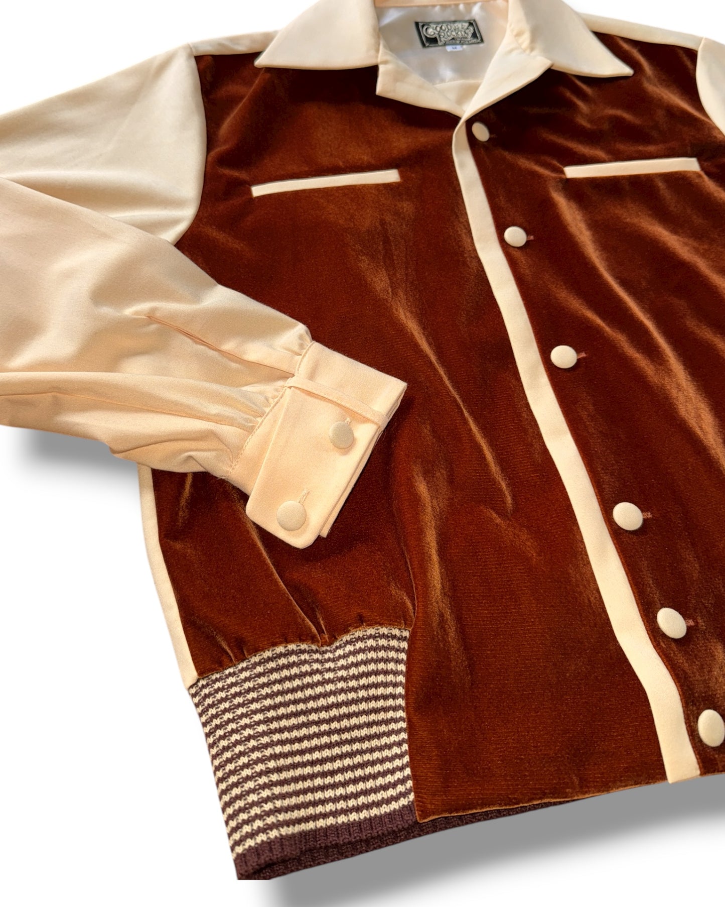 Long Sleeve Shirt "Vintage style Front Panel "/長袖別珍パネルオープンカラー腰リブシャツ