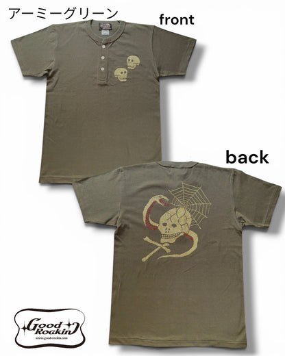 Henley neck Tee「VINTAGE Skull&Snake」/ヘンリーネックTシャツ「VINTAGE Skull&Snake」