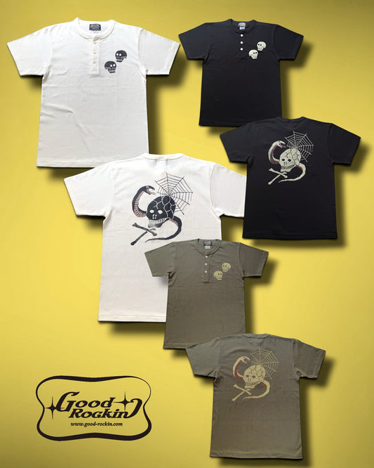 Henley neck Tee「VINTAGE Skull&Snake」/ヘンリーネックTシャツ「VINTAGE Skull&Snake」