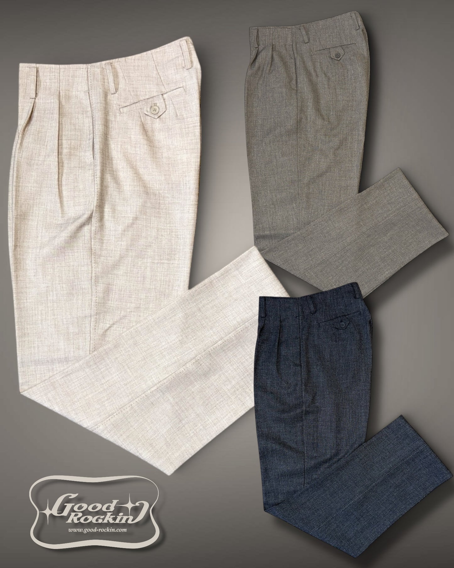 Vintage Style 2pleats trousers/GRP-061ヴィンテージスタイルファブリックハンドステッチツープリーツトラウザーズ