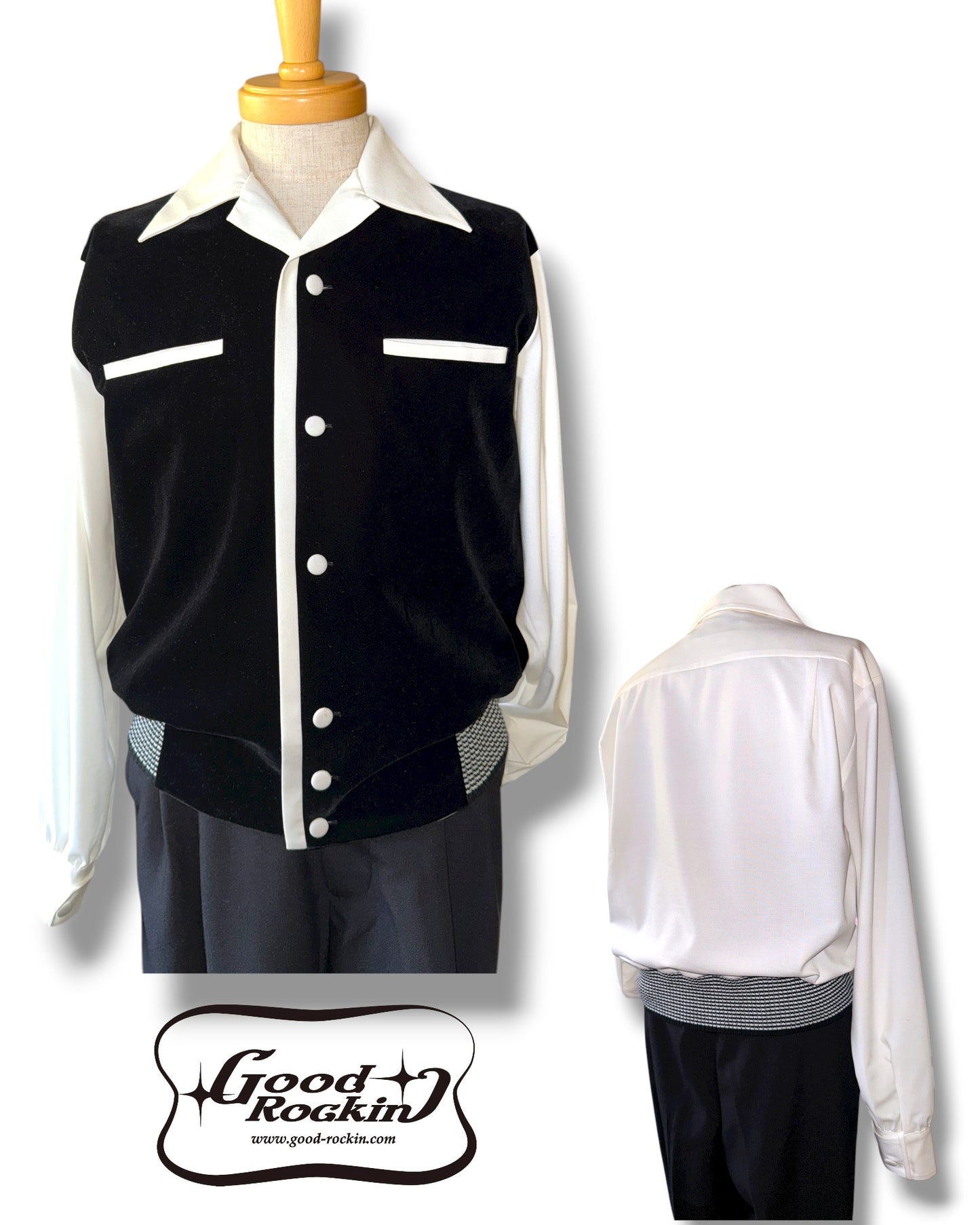Long Sleeve Shirt "Vintage style Front Panel "/長袖別珍パネルオープンカラー腰リブシャツ