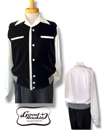 Long Sleeve Shirt "Vintage style Front Panel "/長袖別珍パネルオープンカラー腰リブシャツ