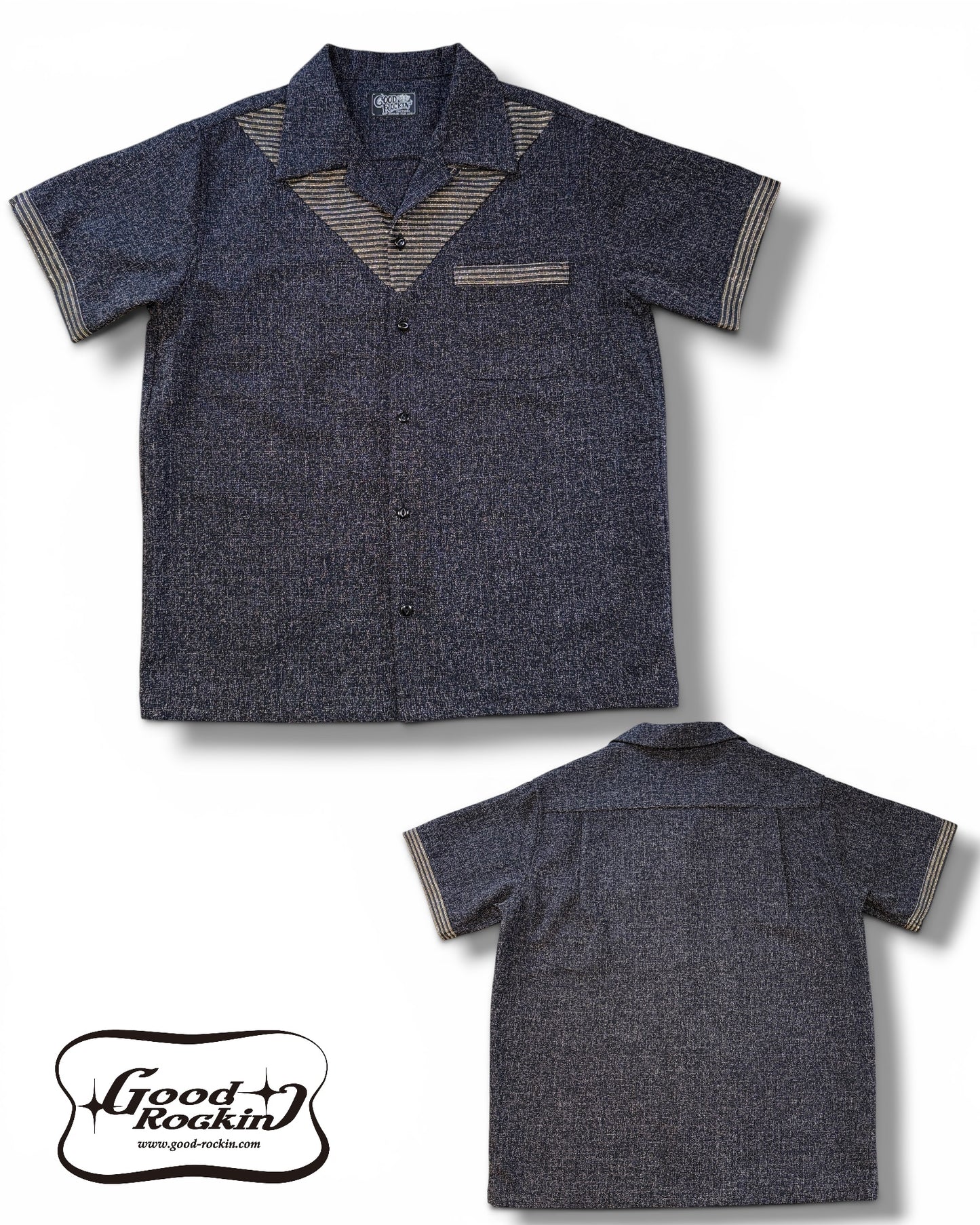 Short Sleeve Panel Shirt "Glitter"/半袖Ｖ切替シャツ"ブラック＆ゴールドラメ"