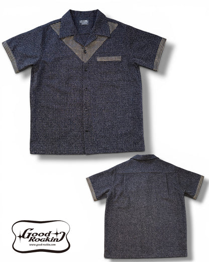 Short Sleeve Panel Shirt "Glitter"/半袖Ｖ切替シャツ"ブラック＆ゴールドラメ"