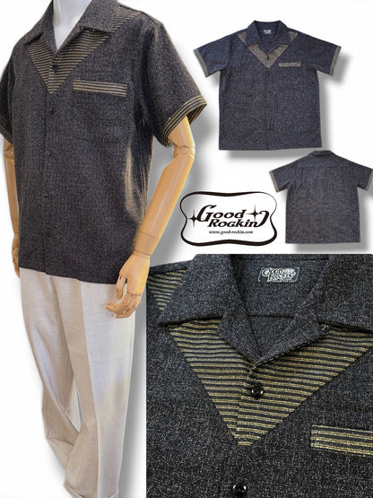 Short Sleeve Panel Shirt "Glitter"/半袖Ｖ切替シャツ"ブラック＆ゴールドラメ"