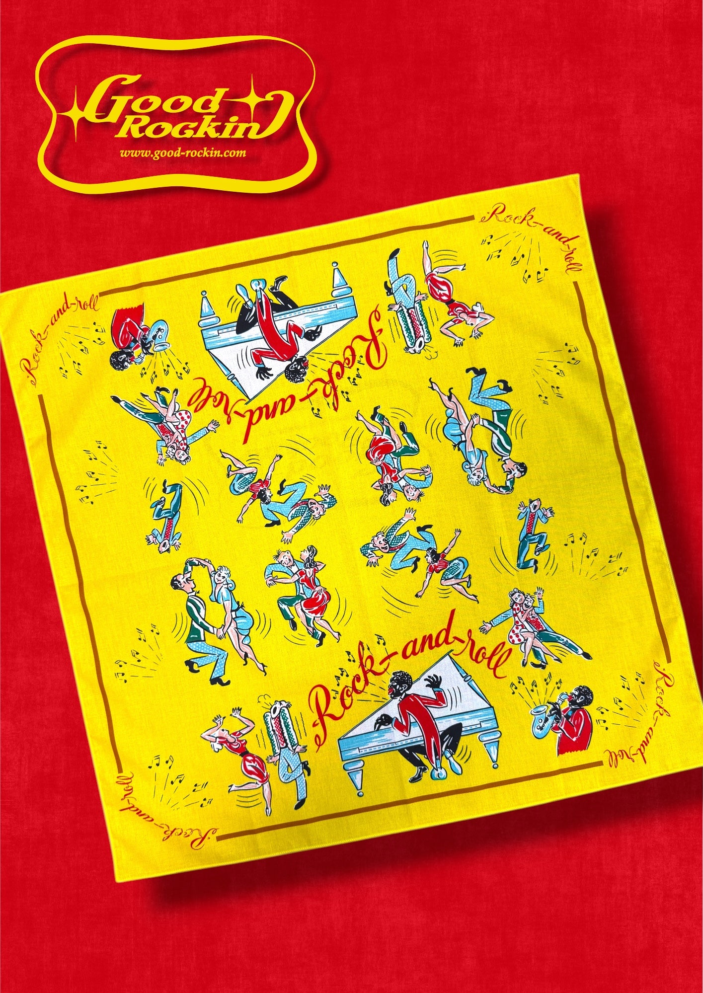 Vintage style Bandana " Rock and Roll"/ヴィンテージスタイルバンダナ"Rock and Roll "