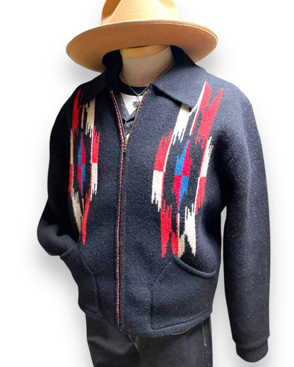 Full zip vintage style sweater「South Western/chimayo」/フルジップヴィンテージスタイルニット「サウスウエスタン/チマヨ」ブラック