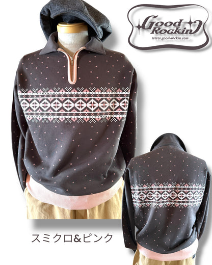 Vintage style halfzip shirts "Daiamonds"/ヴィンテージスタイルハーフジップスウェットシャツ"ダイアモンド"