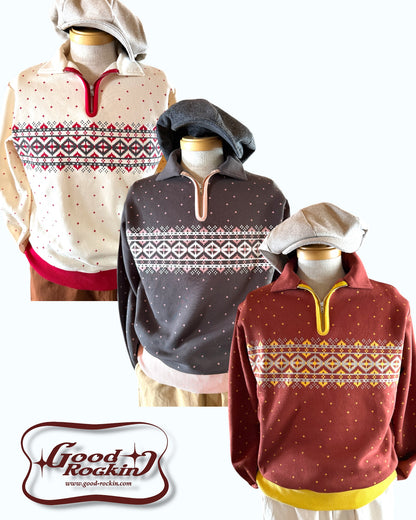 Vintage style halfzip shirts "Daiamonds"/ヴィンテージスタイルハーフジップスウェットシャツ"ダイアモンド"