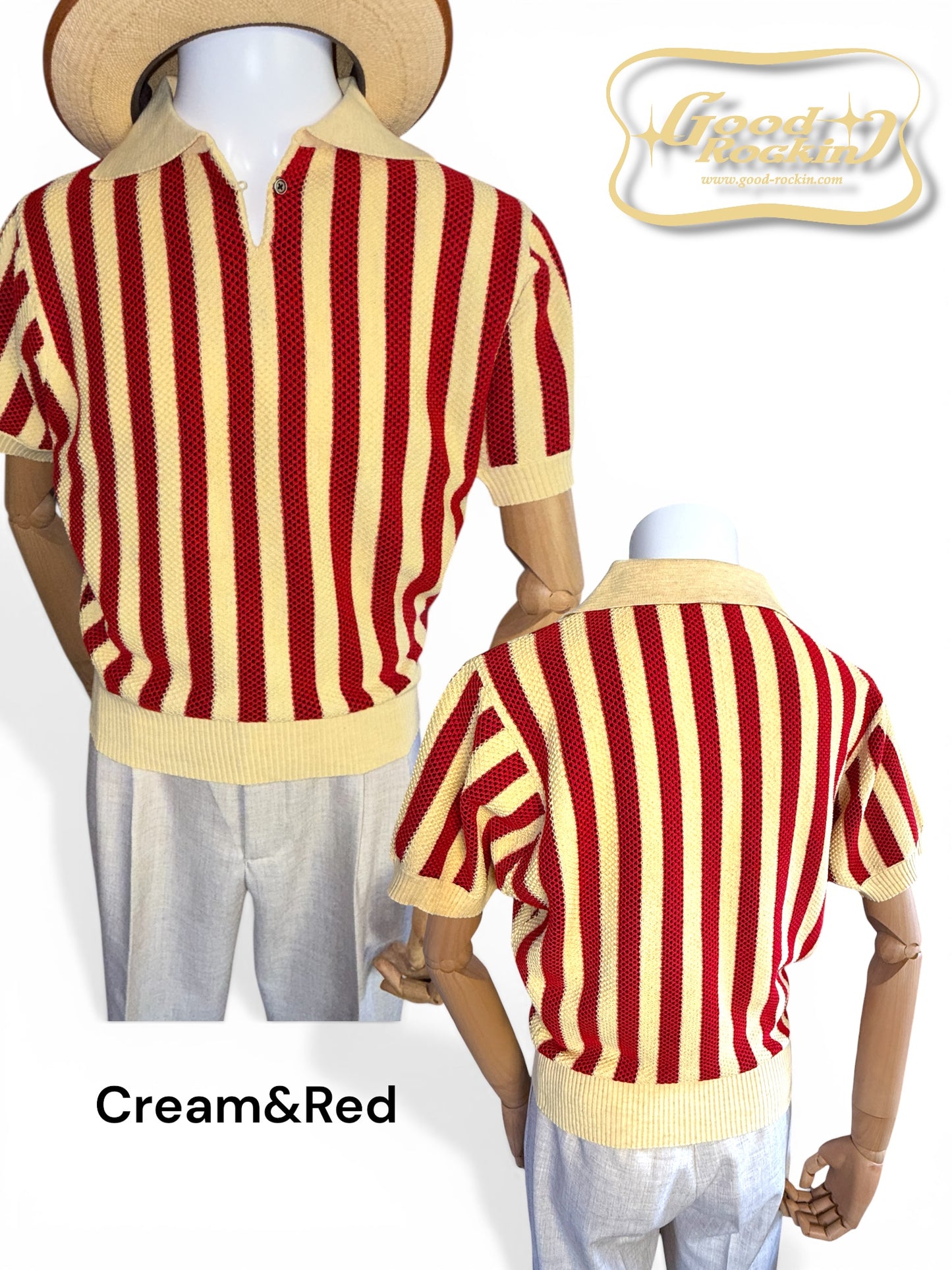 Vintage style summer sweater「Stripe 」/衿付半袖ニットシャツ「ヴィンテージストライプ」