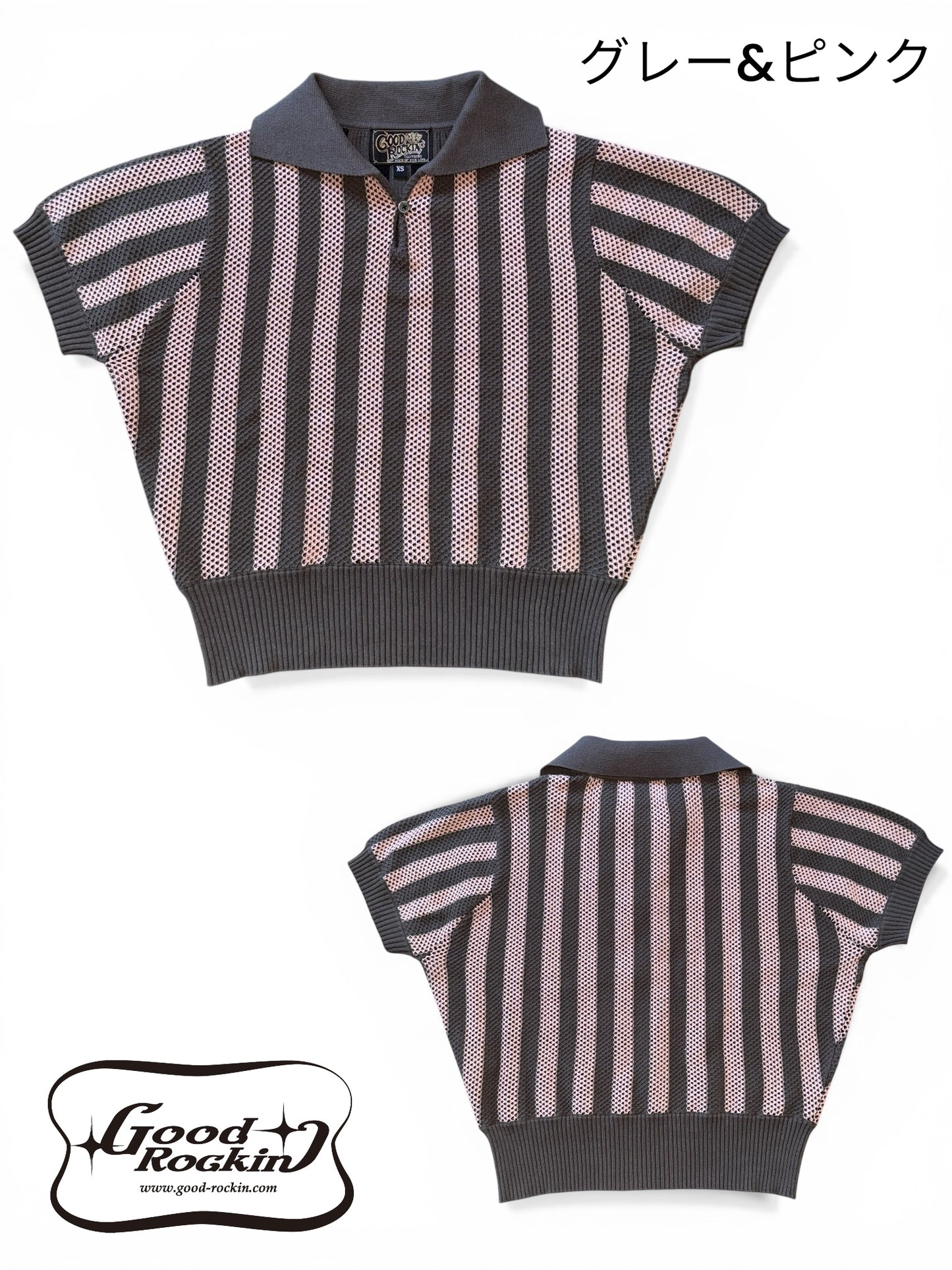 Vintage style summer sweater「Stripe 」/衿付半袖ニットシャツ「ヴィンテージストライプ」woman