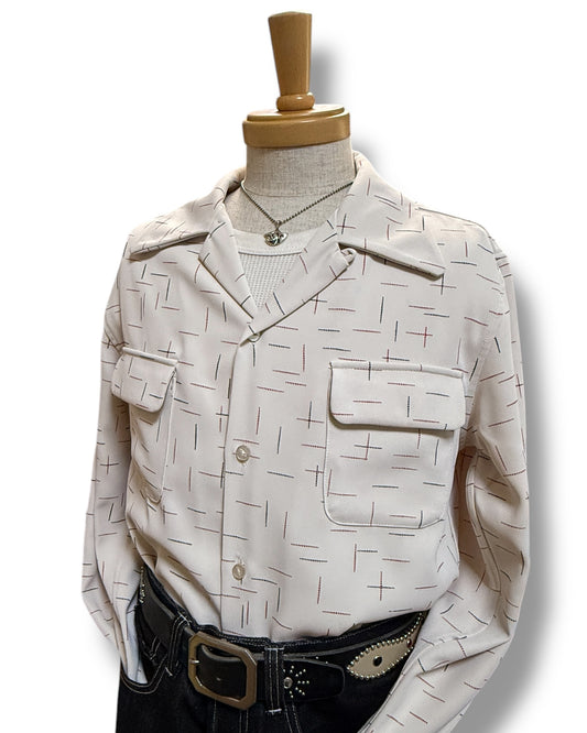 *Now accepting reservations* Long Sleeve Open Color Shirt/Kasuri Print Open Collar Shirt "Ivory"