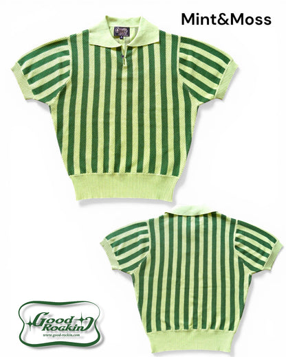 Vintage style summer sweater「Stripe 」/衿付半袖ニットシャツ「ヴィンテージストライプ」