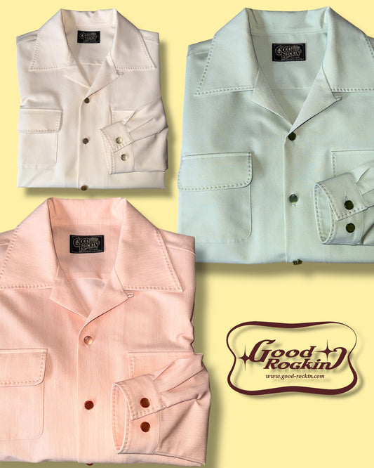 ＊ご予約受付中 Long Sleeve  Shirt "Vintage style stitch "/長袖ハンドステッチ無地オープンカラーシャツ