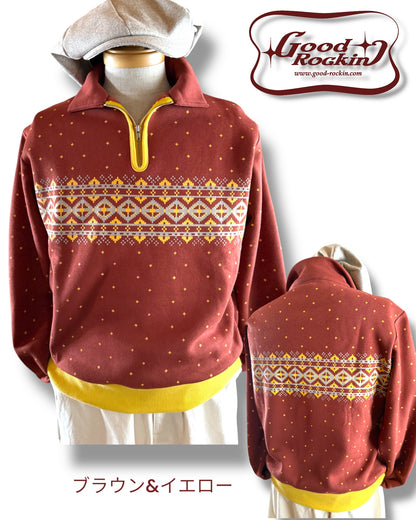 Vintage style halfzip shirts "Daiamonds"/ヴィンテージスタイルハーフジップスウェットシャツ"ダイアモンド"