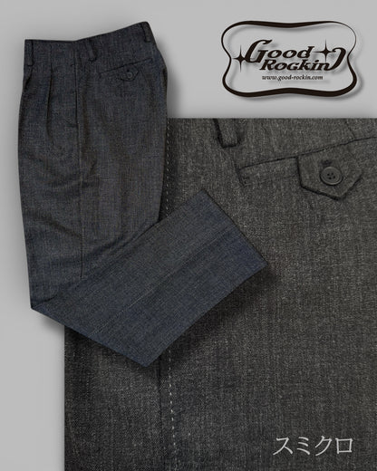 Vintage Style 2pleats trousers/GRP-061ヴィンテージスタイルファブリックハンドステッチツープリーツトラウザーズ