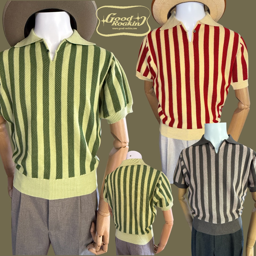 Vintage style summer sweater「Stripe 」/衿付半袖ニットシャツ「ヴィンテージストライプ」