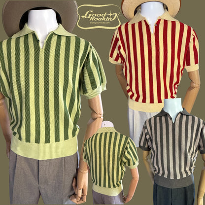 Vintage style summer sweater「Stripe 」/衿付半袖ニットシャツ「ヴィンテージストライプ」