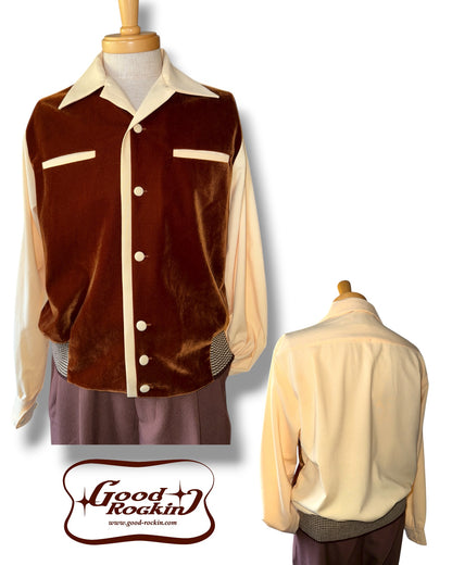 Long Sleeve Shirt "Vintage style Front Panel "/長袖別珍パネルオープンカラー腰リブシャツ