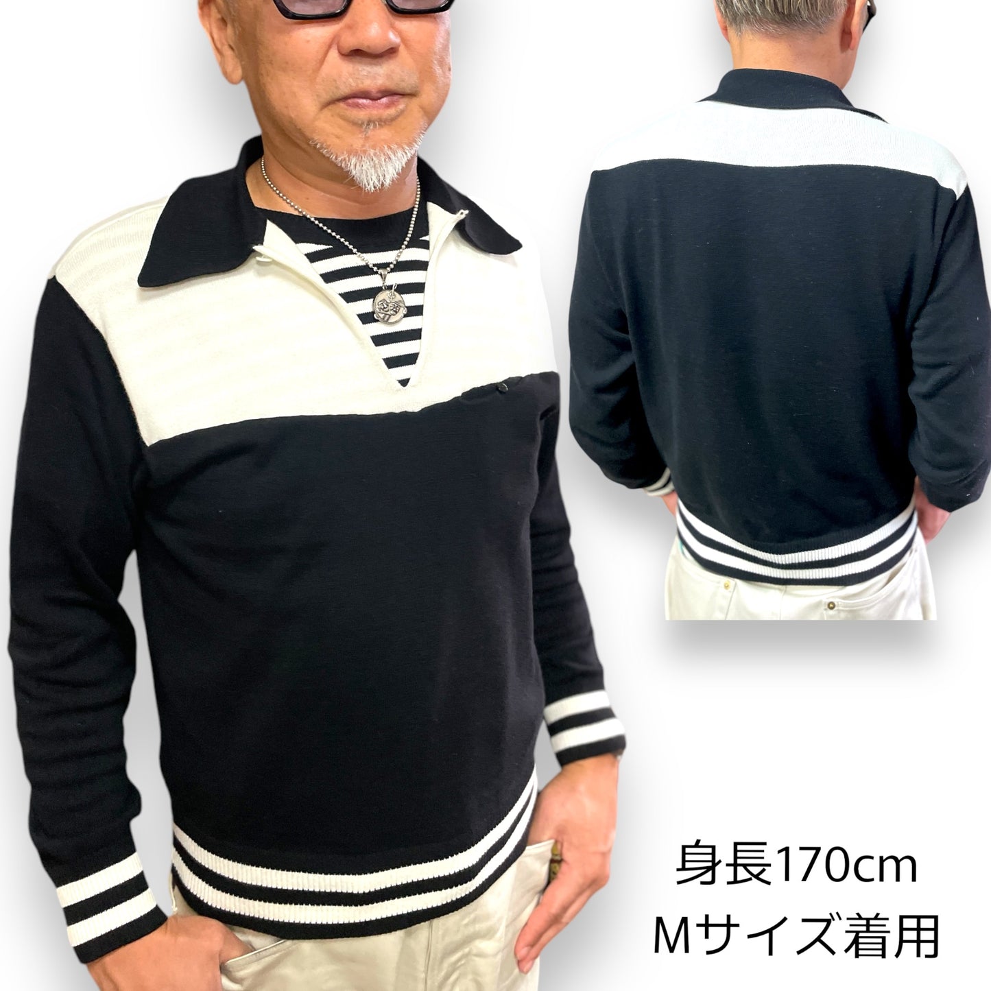 Pullover sweater「Rock'n'Roll combination」/プルオーバーセーター「ロックンロールコンビネーション」ブラック＆アイボリー