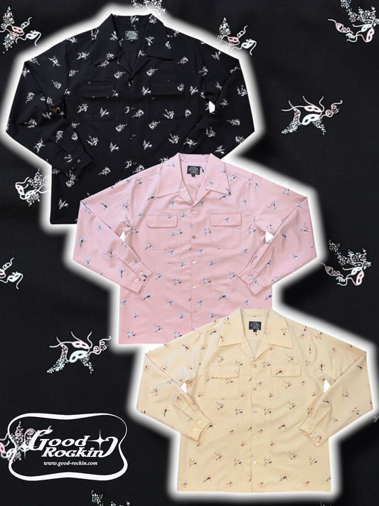 Long Sleeve Print Shirt "Harlequin Mask"/ヴィンテージスタイルプリントシャツ"Harlequin Mask"