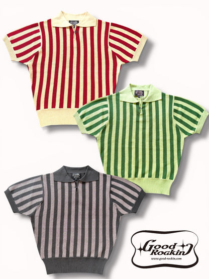 Vintage style summer sweater「Stripe 」/衿付半袖ニットシャツ「ヴィンテージストライプ」