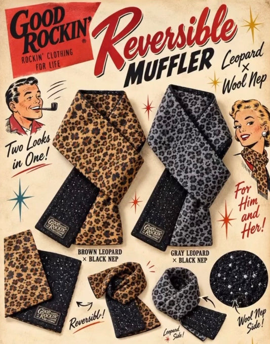 Reversible Muffler“Leo & Black nep”/ リバーシブルマフラー“レオパード＆ブラックネップ”