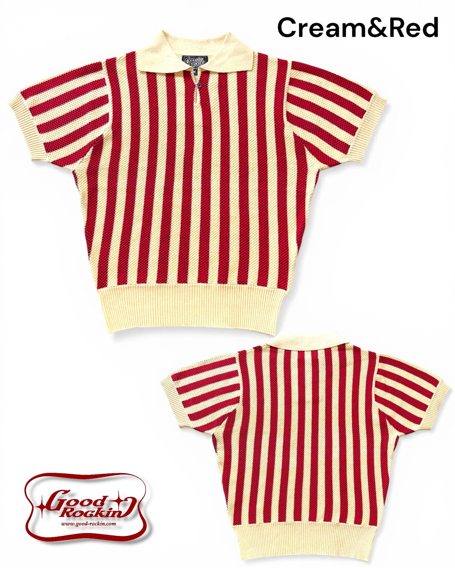 Vintage style summer sweater「Stripe 」/衿付半袖ニットシャツ「ヴィンテージストライプ」