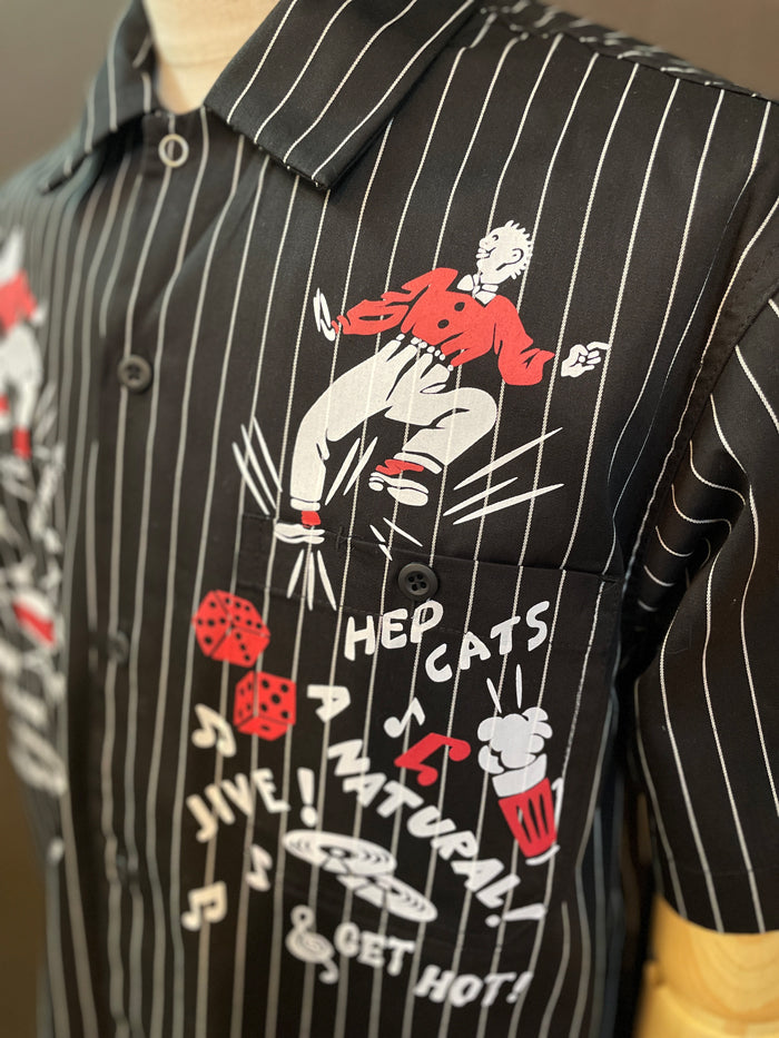 Short Sleeve Stripe Work Shirts "Hep Cats"Black